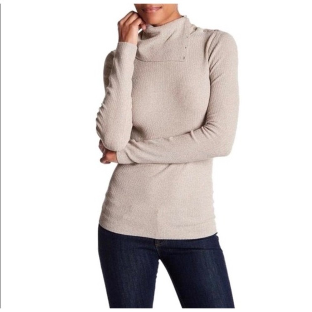 NWT Theory Leendelly B Volt Ribbed Button Turtleneck Sweater Foundation Mix S